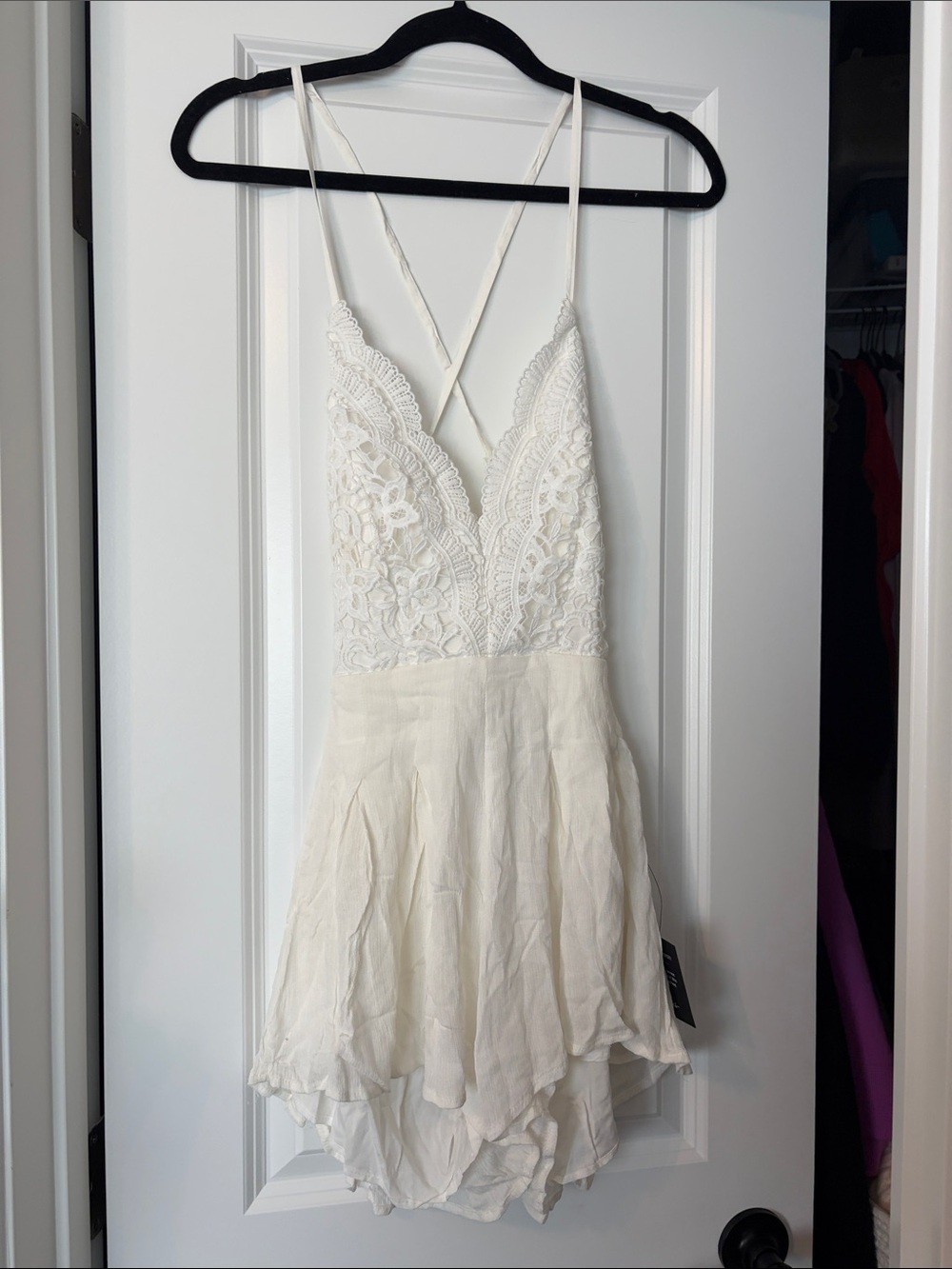 Lulu's Ivory Lace-Trim Romper